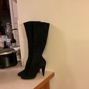 Prada Black Suede Cone Heel Knee Boot